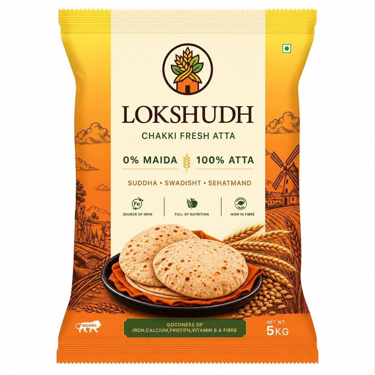 Lokshudh Chakki Fresh Atta packaging